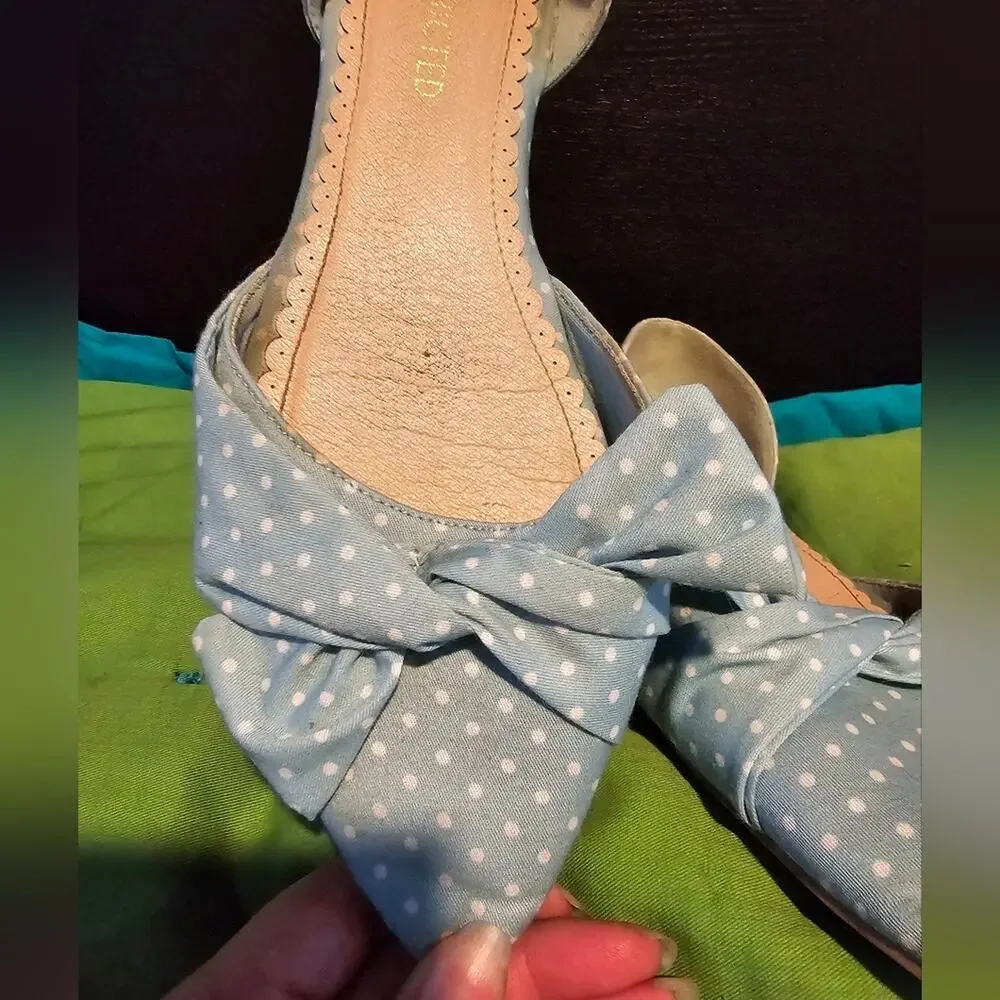 Restricted mint green polka dot bow D'orsay‎ pointed toe flats 9